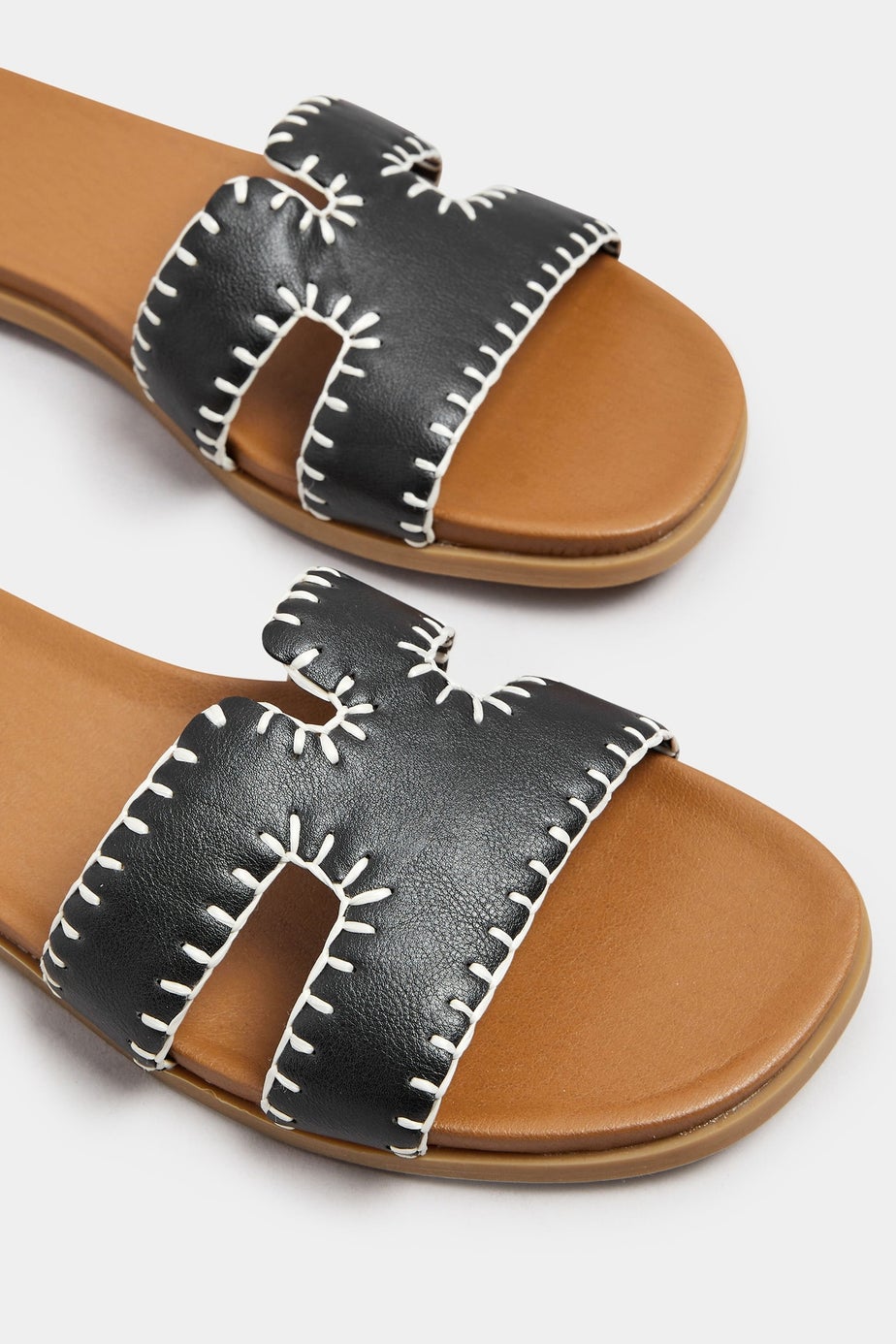 Yours Black Faux Leather Stitched Mule Sandals In Extra Wide Fit