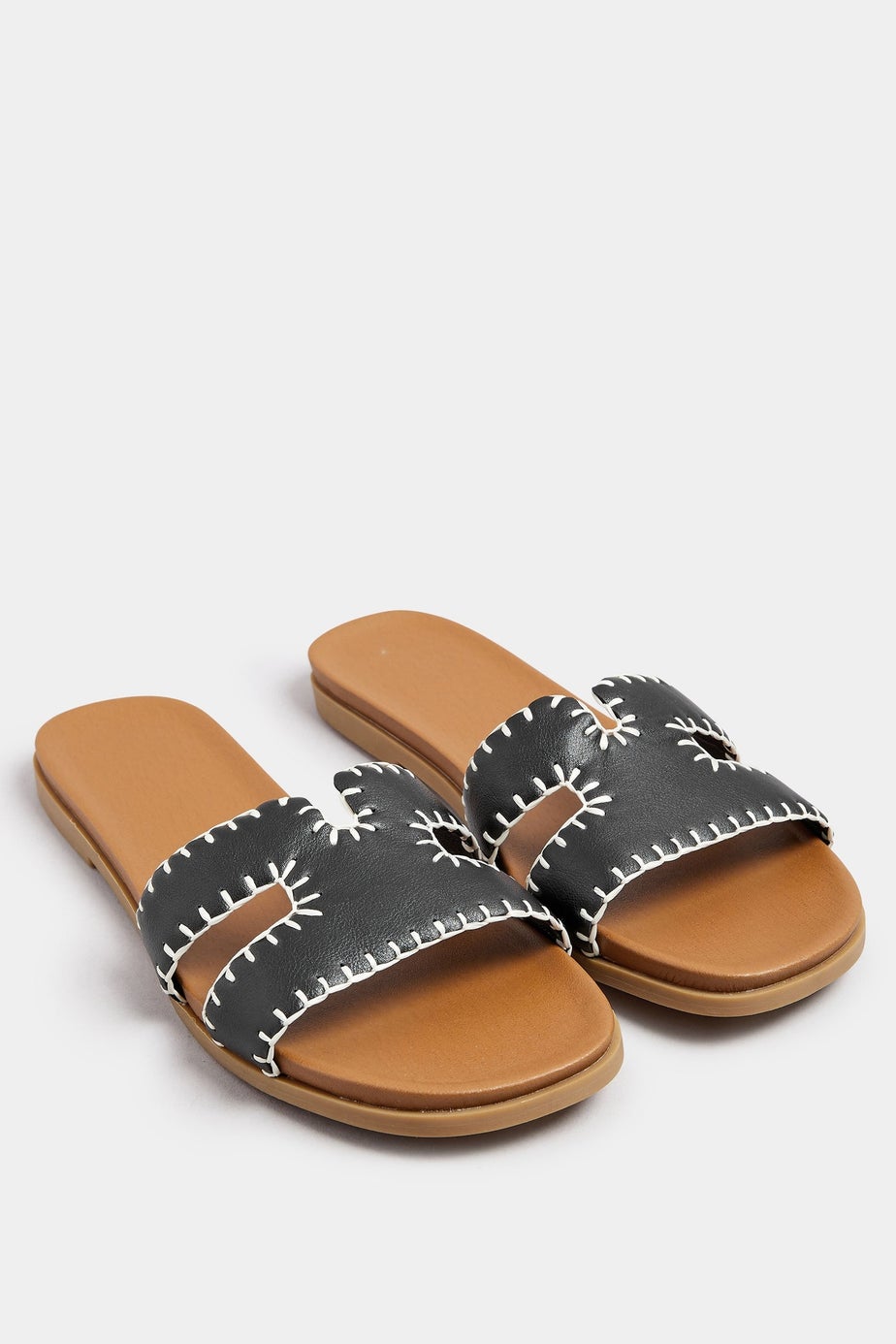 Yours Black Faux Leather Stitched Mule Sandals In Extra Wide Fit