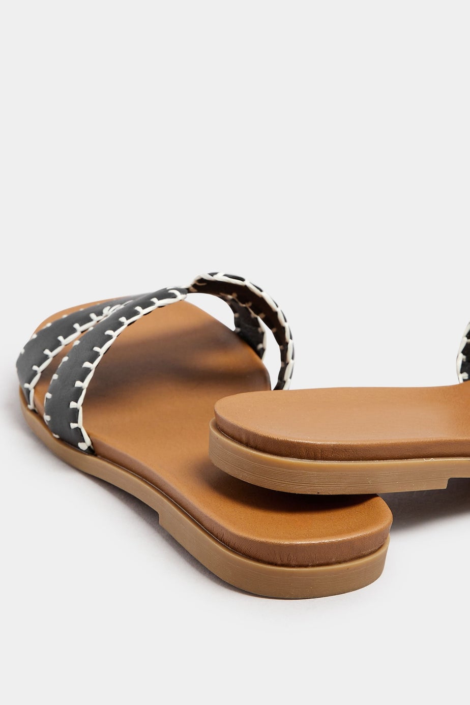 Yours Black Faux Leather Stitched Mule Sandals In Extra Wide Fit