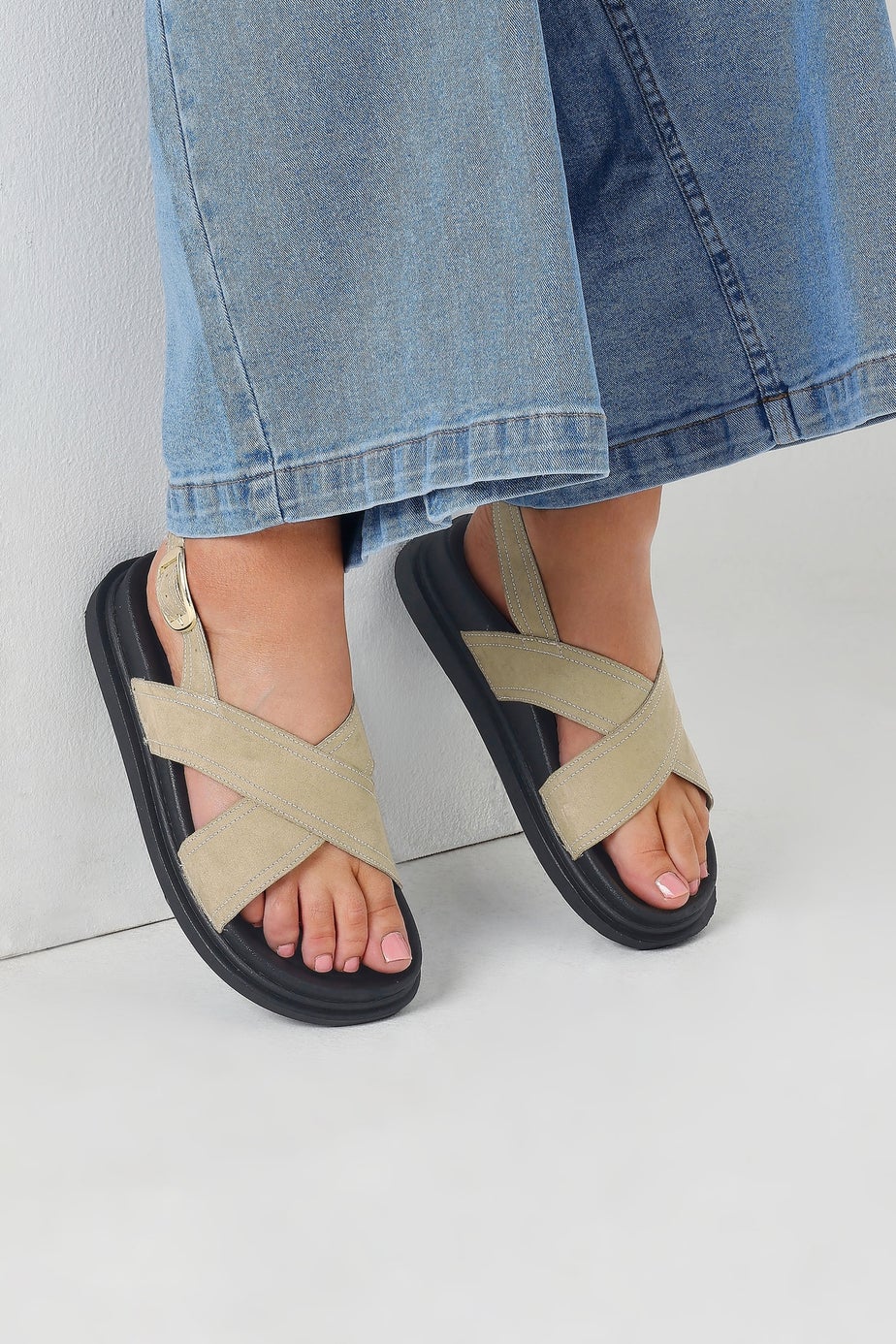 Yours Natural Brown Faux Suede Sandals In Extra Wide EEE Fit