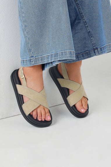 Yours Natural Brown Faux Suede Sandals In Extra Wide EEE Fit