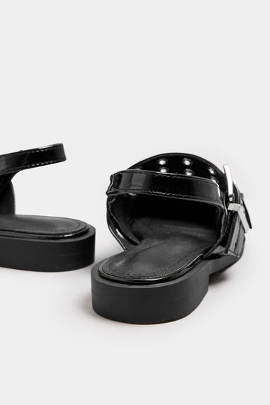 Yours Black Buckle Detail Pointed Slingback Flats In Wide E Fit