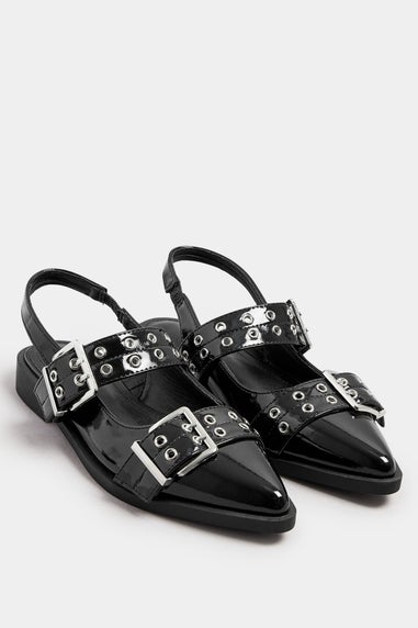 Yours Black Buckle Detail Pointed Slingback Flats In Wide E Fit