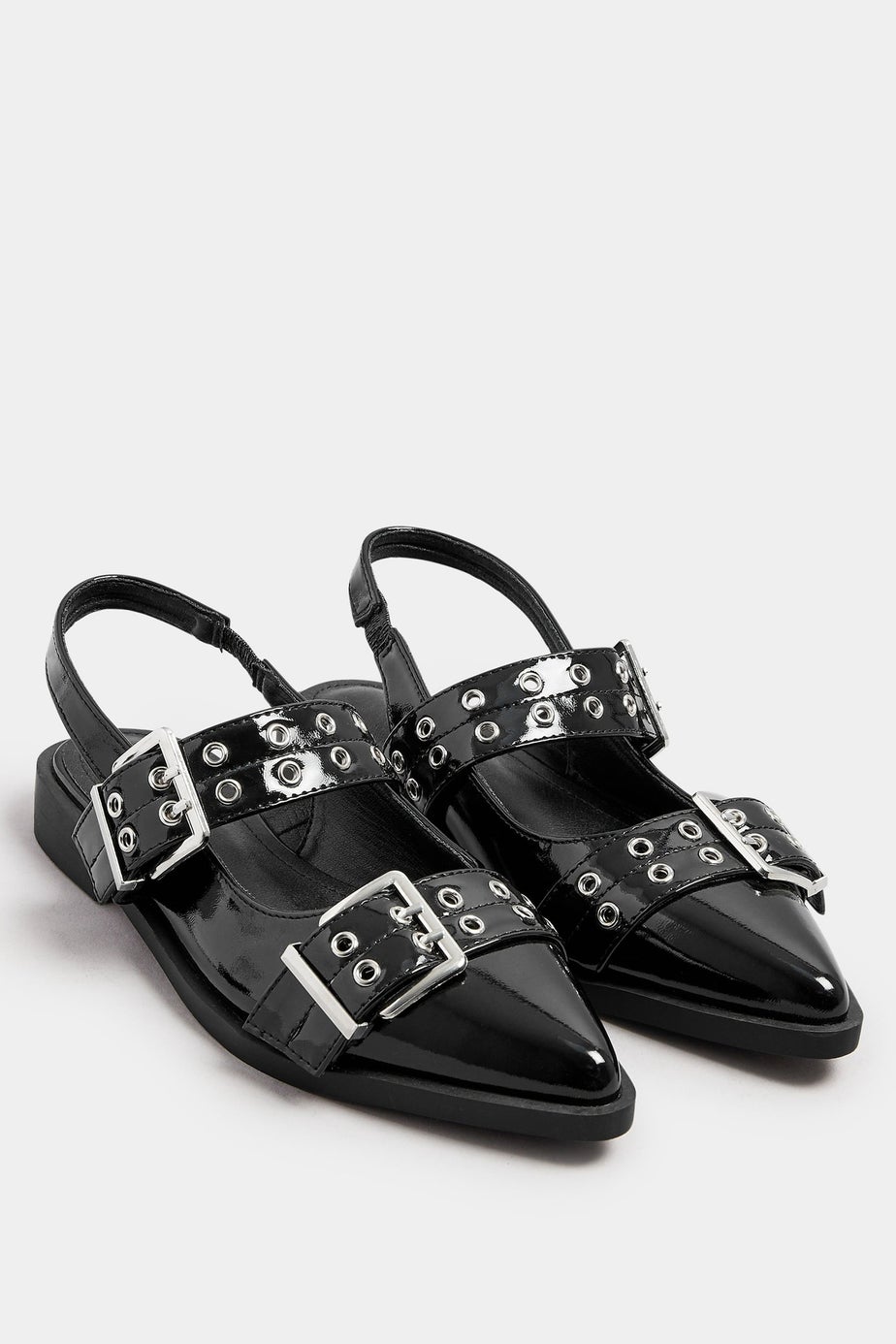 Yours Black Buckle Detail Pointed Slingback Flats In Wide E Fit