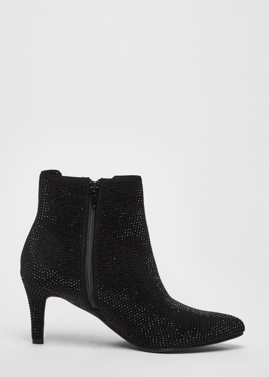Quiz Black Wide Fit Diamante Ankle Boots