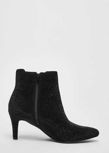 Quiz Black Wide Fit Diamante Ankle Boots