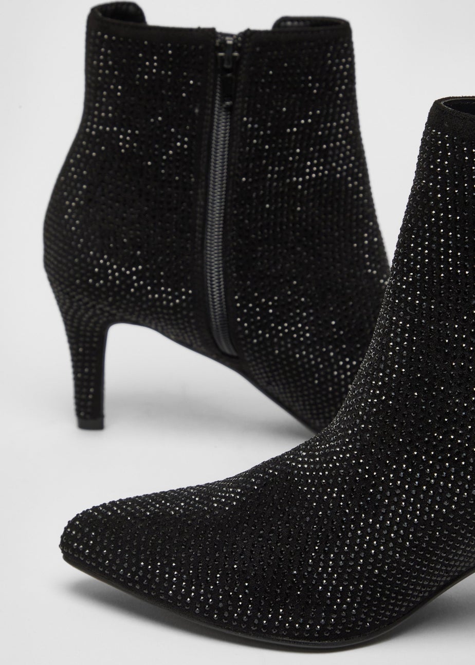 Quiz Black Wide Fit Diamante Ankle Boots