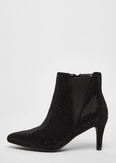 Quiz Black Wide Fit Diamante Ankle Boots