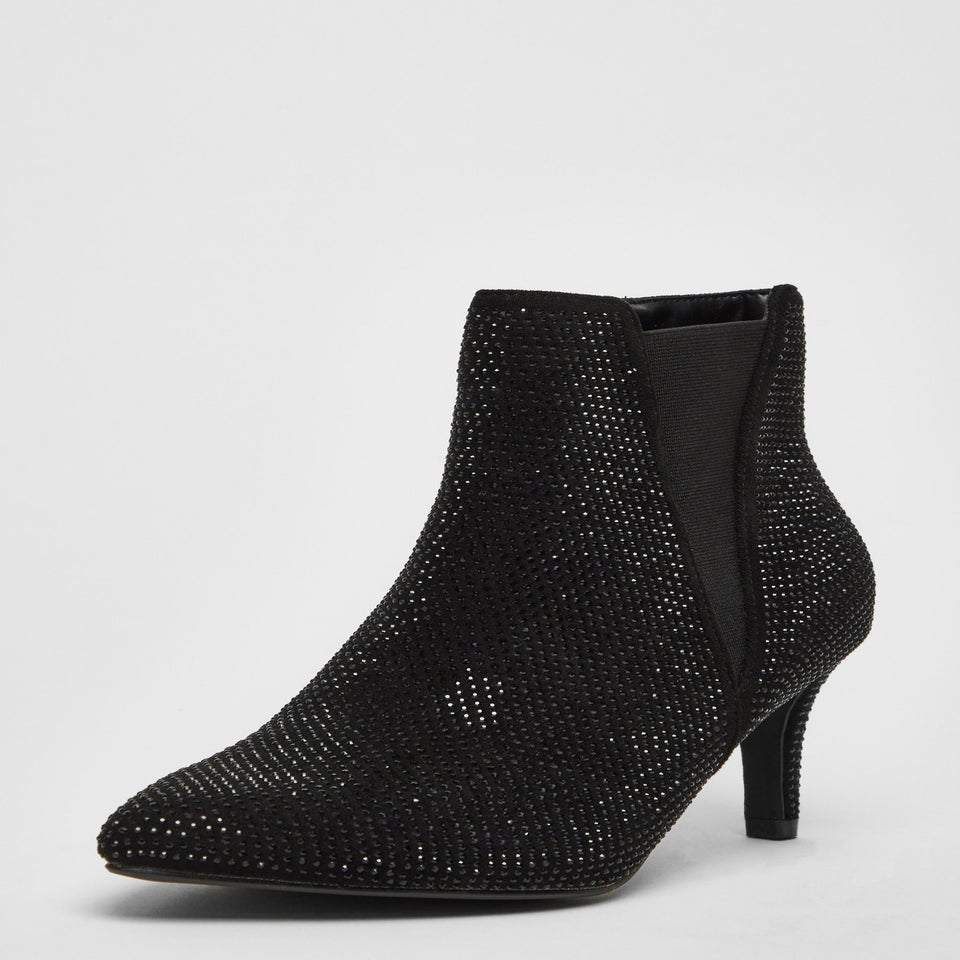 Quiz Black Wide Fit Diamante Ankle Boots