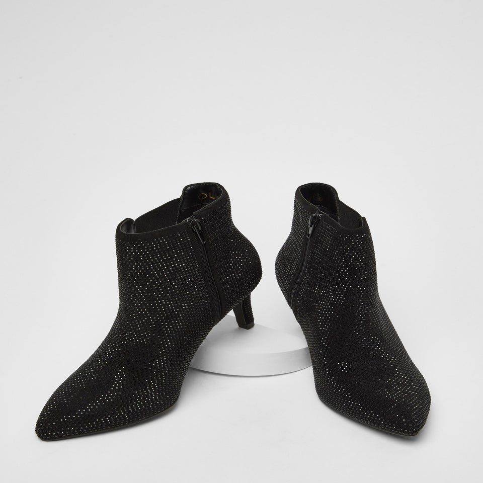 Quiz Black Wide Fit Diamante Ankle Boots