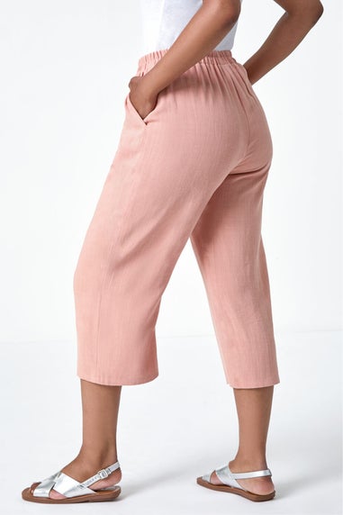 Roman Pink Petite Linen Mix Wide Cropped Trousers