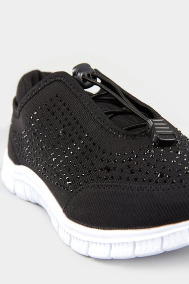 Yours Black Embellished Trainers In Wide E Fit