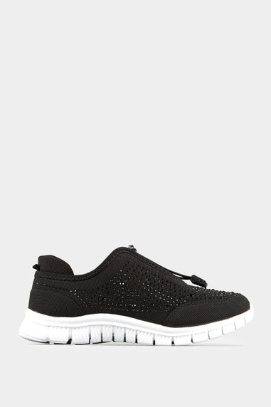Yours Black Embellished Trainers In Wide E Fit
