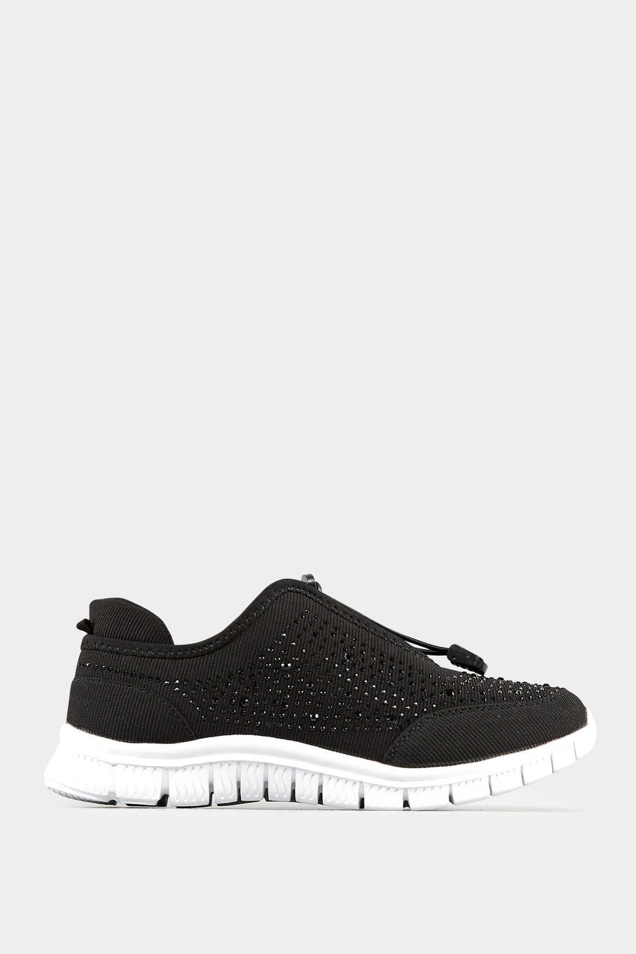 Yours Black Embellished Trainers In Wide E Fit