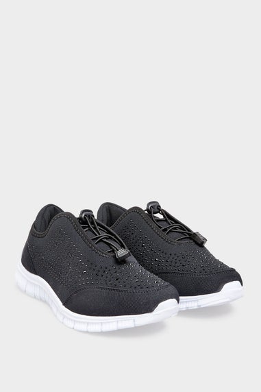 Yours Black Embellished Trainers In Wide E Fit
