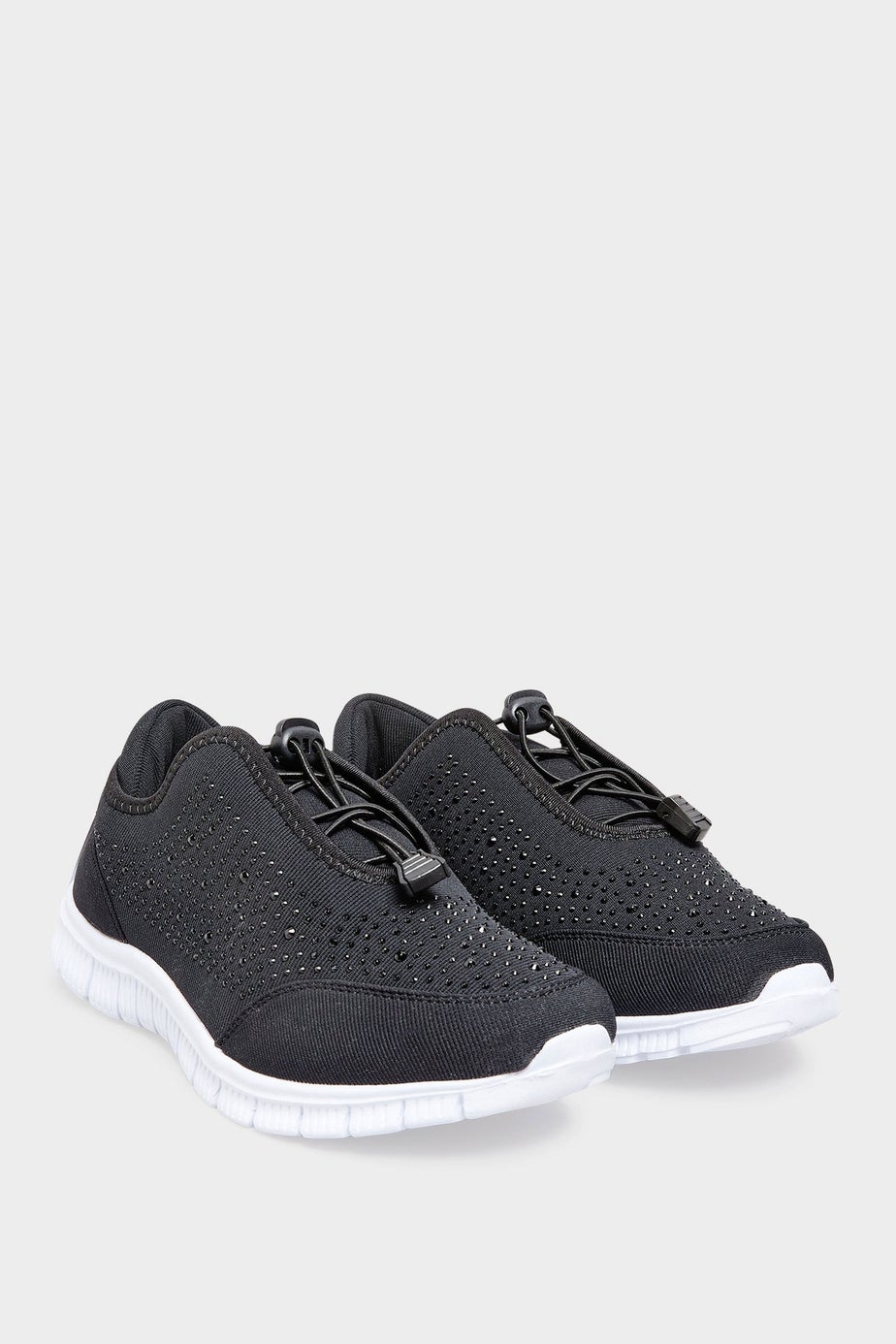 Yours Black Embellished Trainers In Wide E Fit