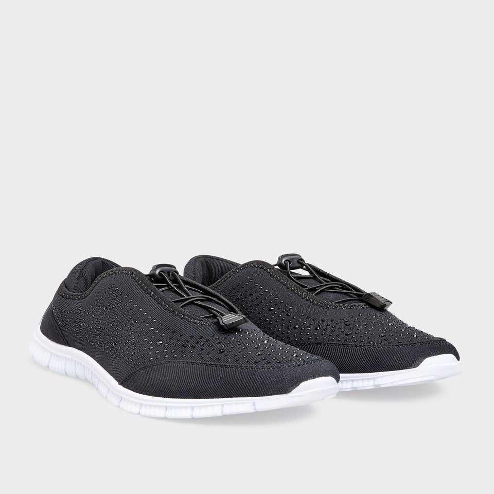 Yours Black Embellished Trainers In Wide E Fit