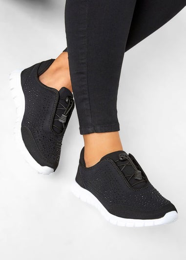 Yours Black Embellished Trainers In Wide E Fit