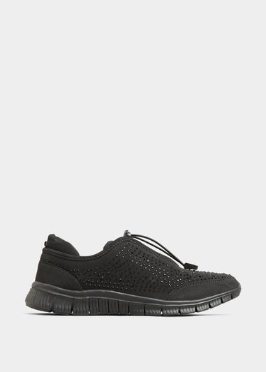 Yours Black Embellished Drawcord Trainers In Wide E Fit