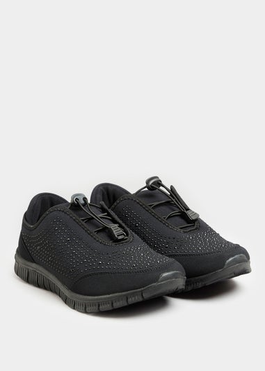 Yours Black Embellished Drawcord Trainers In Wide E Fit