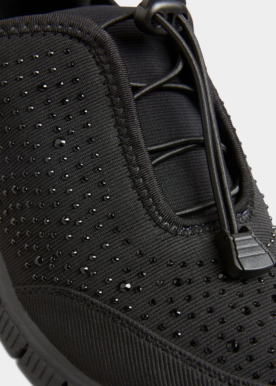 Yours Black Embellished Drawcord Trainers In Wide E Fit