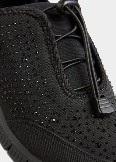 Yours Black Embellished Drawcord Trainers In Wide E Fit