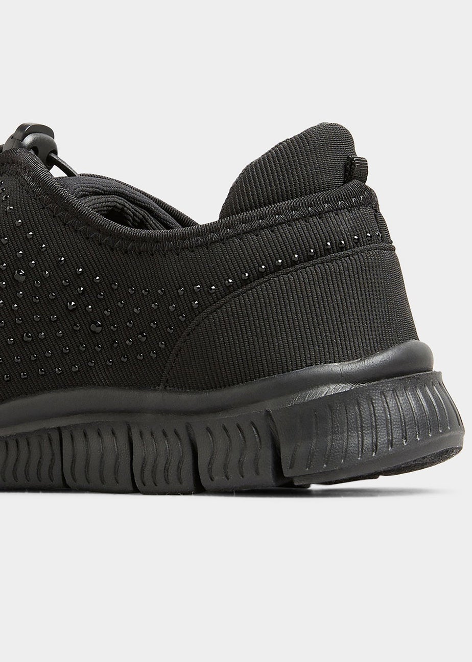 Yours Black Embellished Drawcord Trainers In Wide E Fit