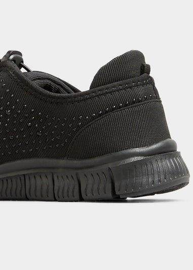 Yours Black Embellished Drawcord Trainers In Wide E Fit