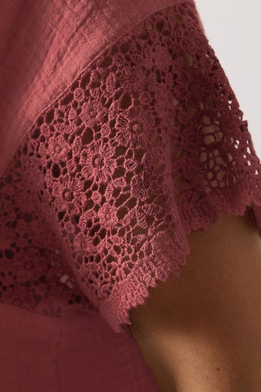 Yours Curve Rust Orange Cheesecloth Crochet Top