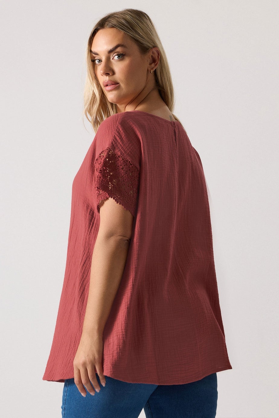 Yours Curve Rust Orange Cheesecloth Crochet Top