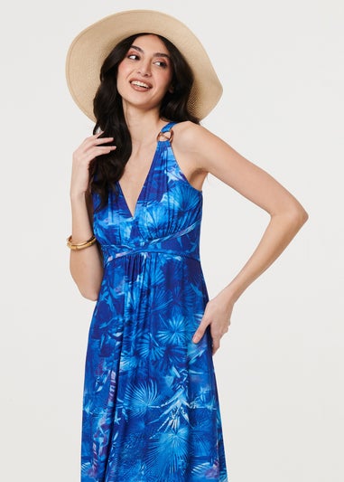 Izabel London Blue Tropical Print Strap Empire Maxi Dress