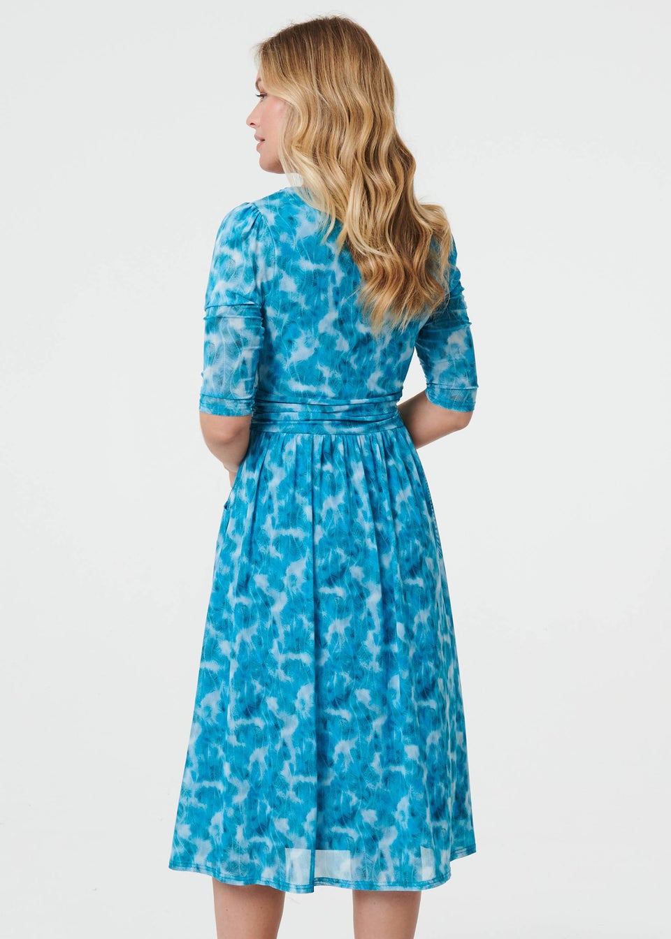 Izabel London Teal Printed 3/4 Sleeve Midi Faux Wrap Dress