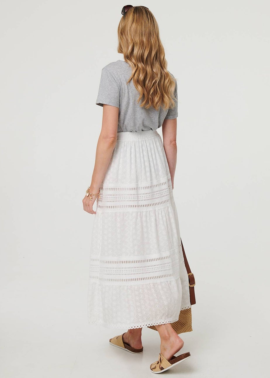 Izabel London White Lace Trim High Waist Tiered Maxi Skirt