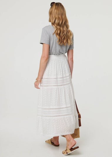 Izabel London White Lace Trim High Waist Tiered Maxi Skirt
