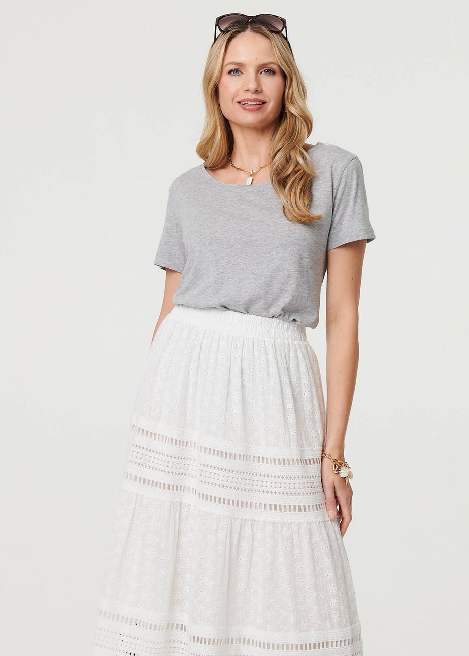 Izabel London White Lace Trim High Waist Tiered Maxi Skirt