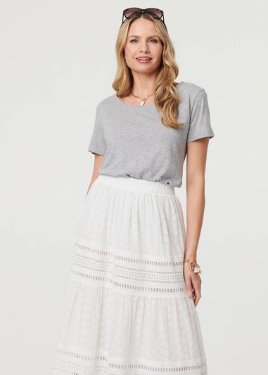 Izabel London White Lace Trim High Waist Tiered Maxi Skirt