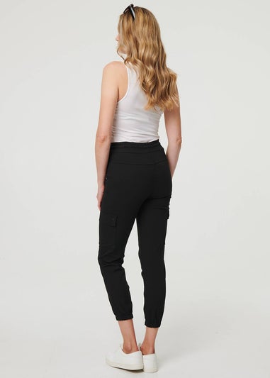 Izabel London Black High Waist Slim Fit Cropped Cargo Pants