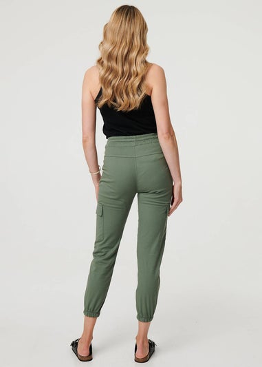 Izabel London Khaki High Waist Slim Fit Cropped Cargo Pants