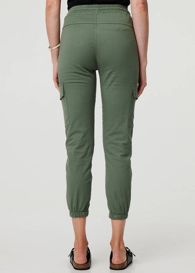 Izabel London Khaki High Waist Slim Fit Cropped Cargo Pants
