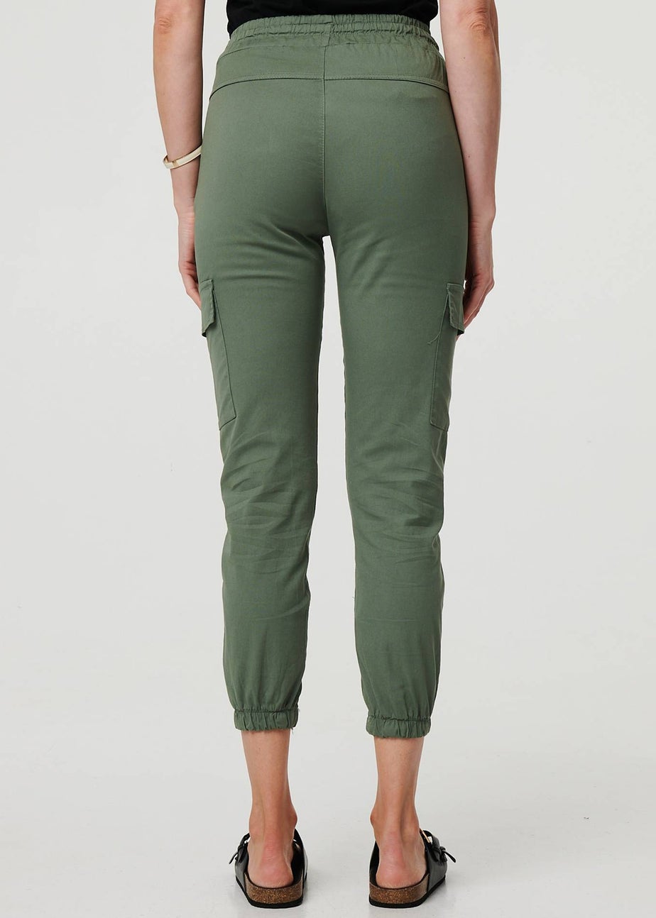 Izabel London Khaki High Waist Slim Fit Cropped Cargo Pants