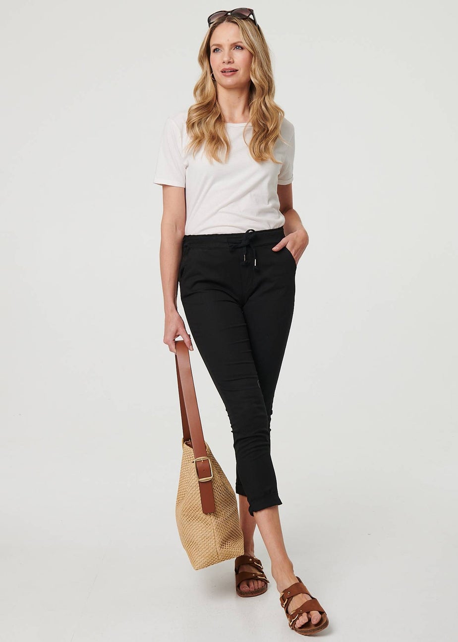 Izabel London Black Tie Waist Slim Cropped Trousers