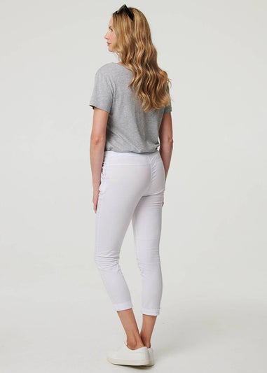 Izabel London White Tie Waist Slim Cropped Trousers