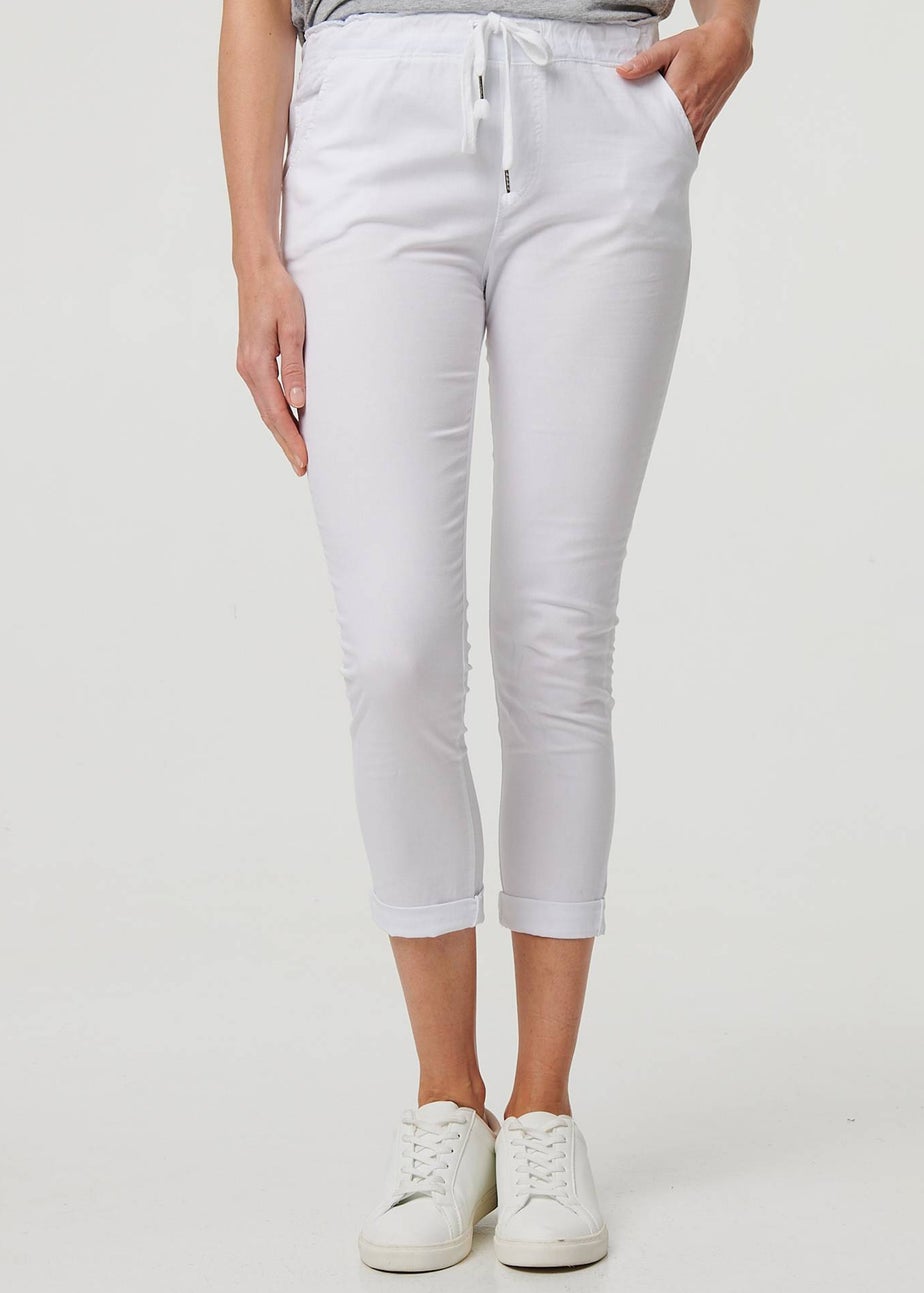 Izabel London White Tie Waist Slim Cropped Trousers