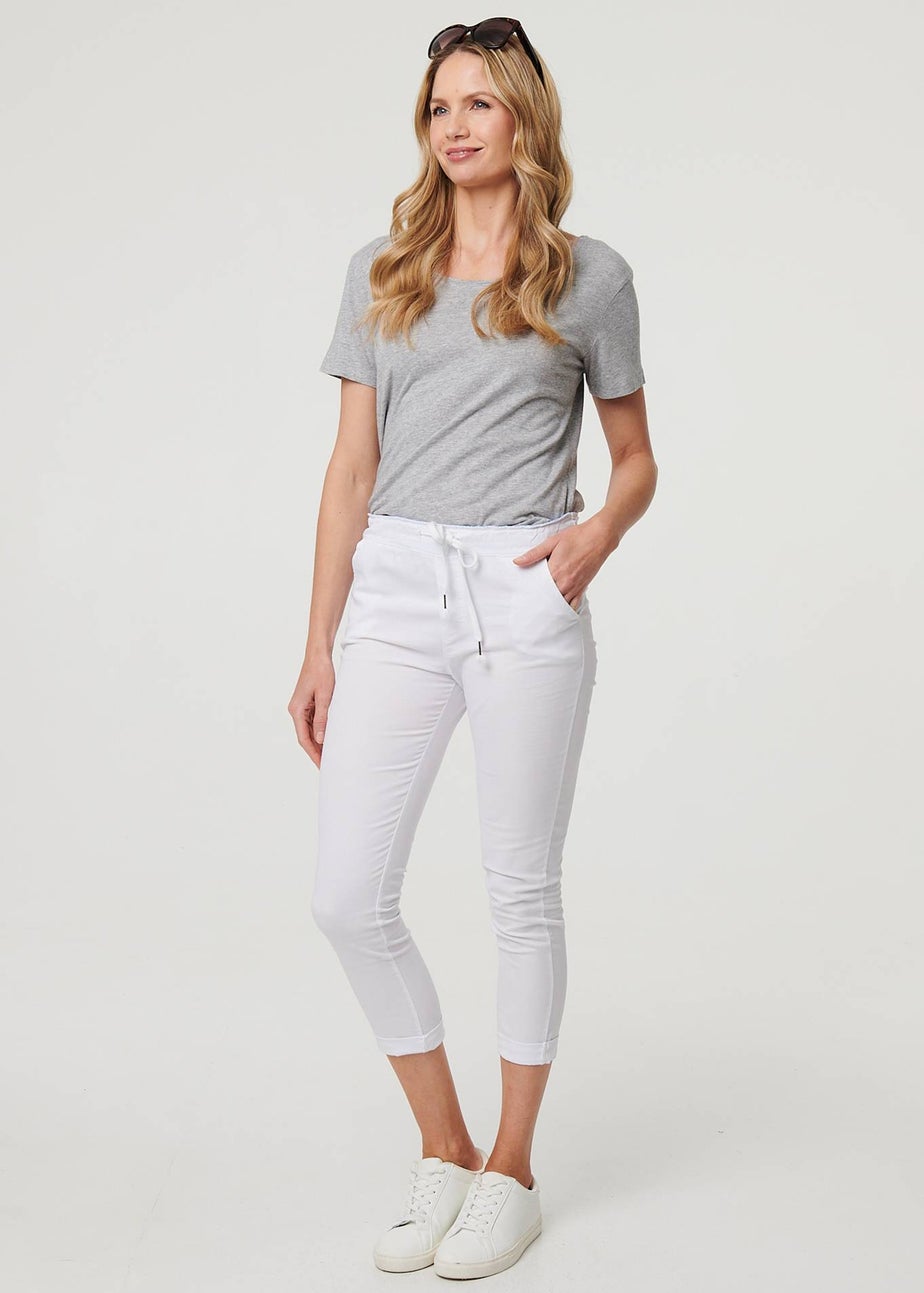 Izabel London White Tie Waist Slim Cropped Trousers