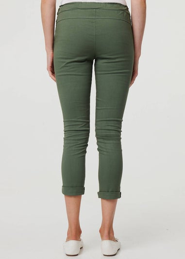 Izabel London Khaki Tie Waist Slim Cropped Trousers