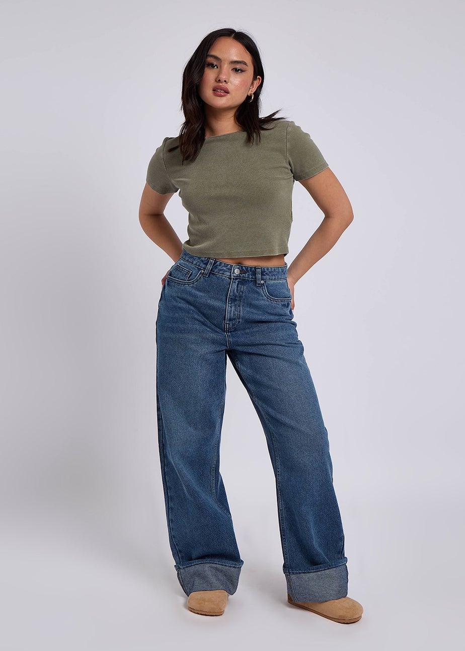Urban Bliss Blue Wide Leg Turn Up Jean