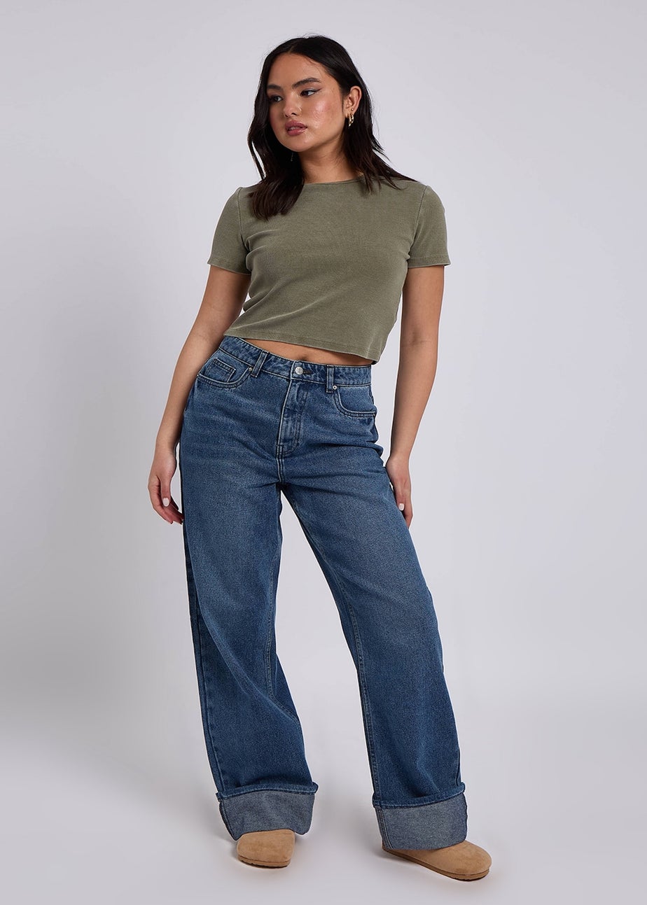 Urban Bliss Blue Wide Leg Turn Up Jean