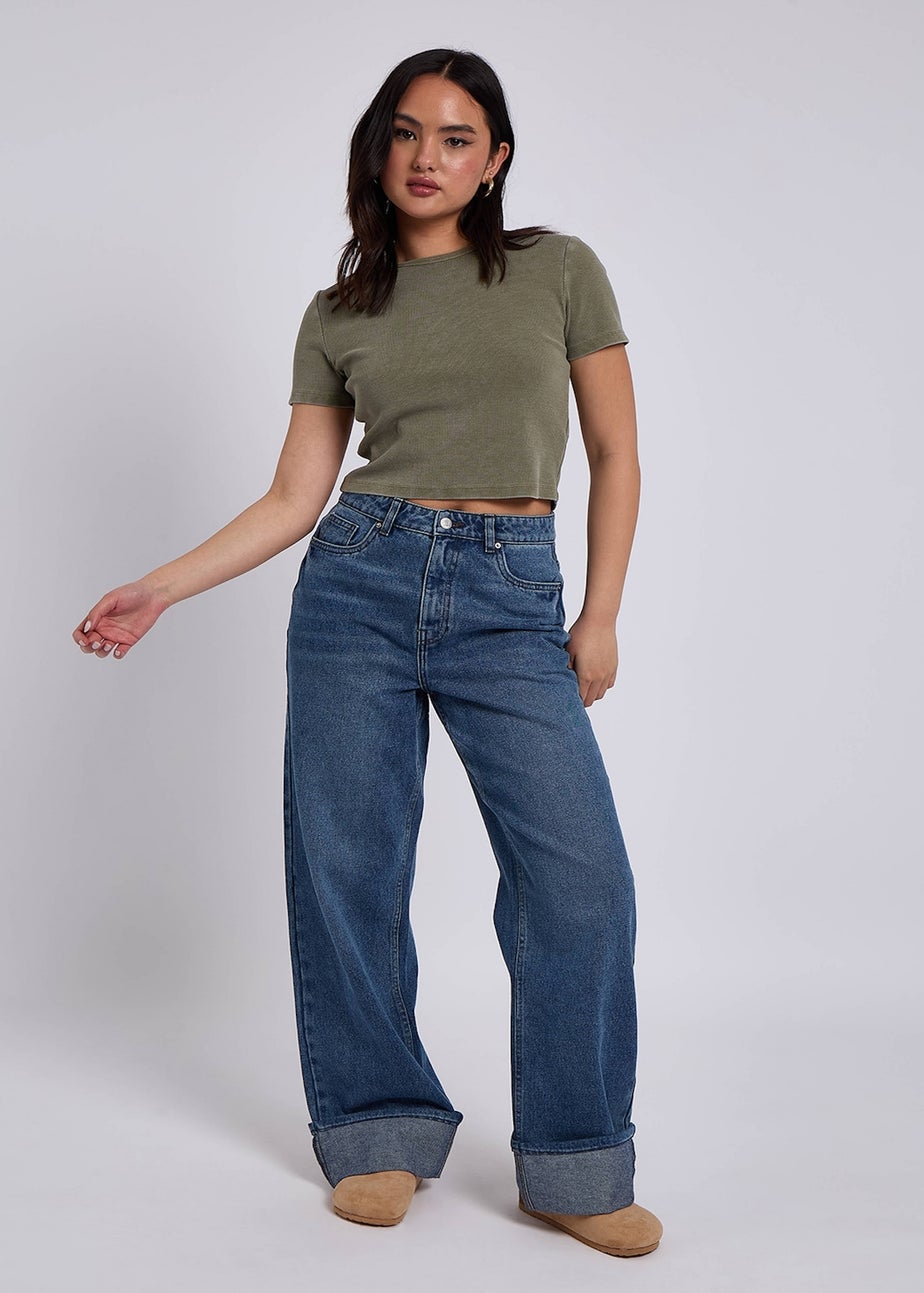 Urban Bliss Blue Wide Leg Turn Up Jean