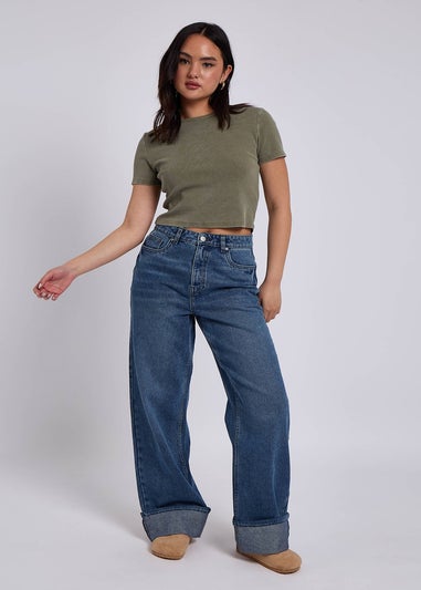 Urban Bliss Blue Wide Leg Turn Up Jean