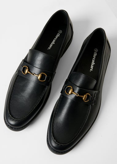 Threadbare Black Faux Leather Snaffle Loafers